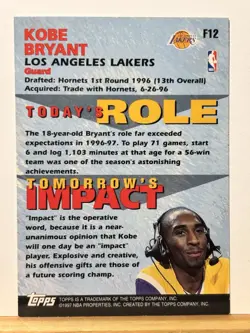 Topps Fantastic 15 Kobe Bryant Lakers 1997-98 Insert Basketball Card #F12 - Image 2