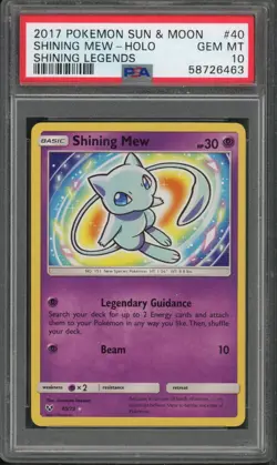 Pokemon PSA 10 Gem Mint Shining Legends Holo Shining Mew 40/73 - Image 1