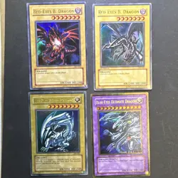 Yu-Gi-Oh! 4-Card Foil Lot Blue-Eyes, Red-Eyes, Ultimate dragon series! - Image 1
