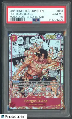 2023 One Piece Portgas D Ace OP02 EN Manga Alternate Art PSA 10 GEM MINT - Image 1