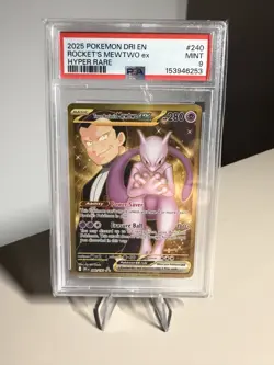 Pokemon Destined Rivals Gold Team Rockets Mewtwo EX Hyper Rare 240/182 PSA 9 - Image 1