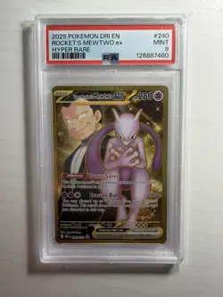 Pokemon Destined Rivals Gold Team Rockets Mewtwo EX Hyper Rare 240/182 PSA 9 - Image 1