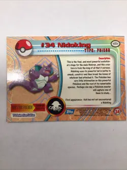Nidoking #34 Blue Label 1999 Pokemon Topps TV Animation Series 1 LP - Image 2