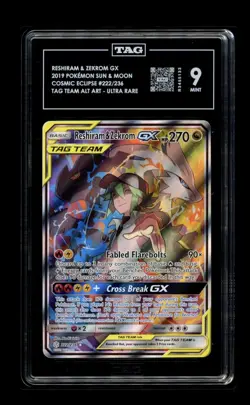 Pokemon Reshiram & Zekrom GX (Alt Art) 222/236 Sm-Cosmic Eclipse Holo TAG 9 - Image 1