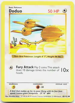 Doduo 48/102 Common Base Set Shadowless Pokemon Unlimited Lightly Played - Image 1