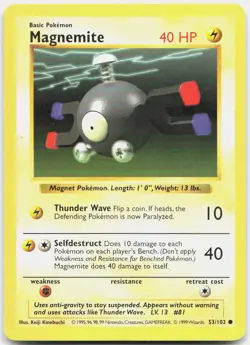 Magnemite 53/102 Common Base Set Shadowless Pokemon Unlimited Moderately Played - Image 1