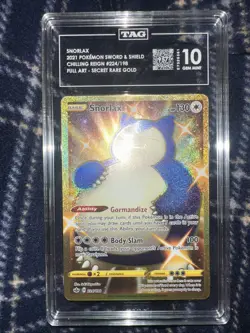 Pokemon Snorlax Chilling Reign Gold Secret Rare Card #224/198 Tag 10 Gem Mint - Image 1