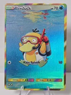 Psyduck Fan Art Card — Hand-Drawn Rainbow Holo (Unofficial, Non-TCG) - Image 1