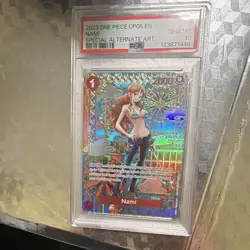 Bandai One Piece Card Game 2023 OP05 EN Nami SP Special Alt Art Holo PSA 10 - Image 1
