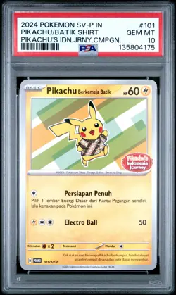 2024 POKEMON INDONESIAN SV-P PROMO #101 PIKACHU IN BATIK SHIRT PSA 10 - Image 1