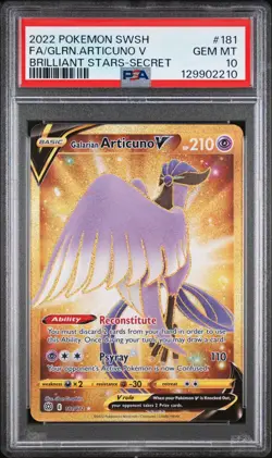 2022 POKEMON SWORD & SHIELD BRILLIANT STARS FULL ART/GALARIAN ARTICUNO V PSA 10 - Image 1