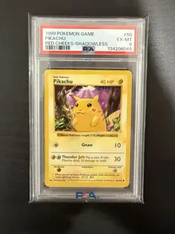 1999 Pokemon TCG Pikachu Base Set #58/102 Red Cheeks, Shadowless, PSA 6 - Image 1