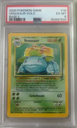 Pokemon TCG Venusaur Base Set 2 Holo Unlimited Rare Card 18/130 PSA 6 - Image 1