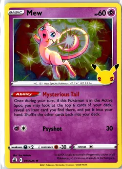 Mew 011/025 Holo Rare Celebrations Pokemon Lightly Played - Image 1