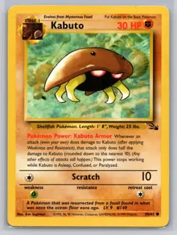 Kabuto 50/62 Common Fossil Pokemon Unlimited Lightly Played - Image 1