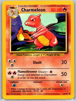 Charmeleon 24/102 Uncommon Base Set Unlimited Pokemon Moderately Played - Image 1