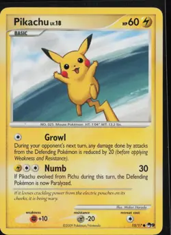 Pikachu 15/17 Common POP Series 9 Pokemon Moderately Played - Image 1