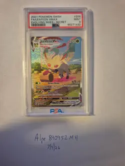 2021 Pokemon SWSH Evolving Skies Secret #205 FA Leafeon VMax PSA 9 - Image 1