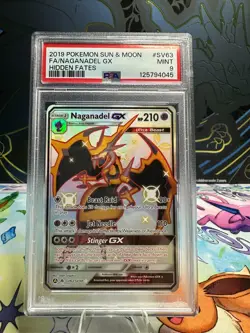2019 POKEMON SUN & MOON HIDDEN FATES #SV63 FULL ART/NAGANADEL GX PSA 9 - Image 1