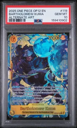 2025 One Piece TCG Bartholomew Kuma OP12-119 SEC Alt Art EN GEM MINT PSA 10 - Image 1