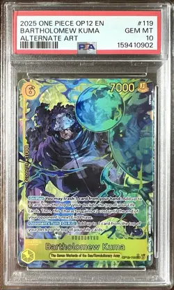 2025 One Piece TCG Bartholomew Kuma OP12-119 SEC Alt Art EN GEM MINT PSA 10 - Image 4
