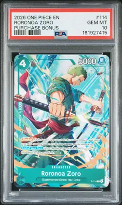 One Piece TCG - RORONOA ZORO, P-114, 2026 C2E2 Event Promo Card, ENGLISH PSA 10 - Image 1