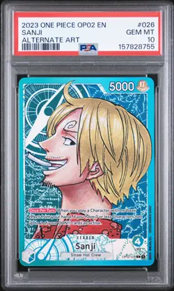 2023 ONE PIECE OP02-PARAMOUNT WAR ALTERNATE ART #026 SANJI PSA 10 - Image 1