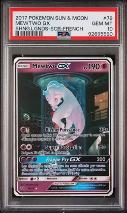 2017 POKEMON SUN & MOON SHINING LEGENDS SECRET-FRENCH #78 MEWTWO GX 78/73 PSA 10 - Image 1