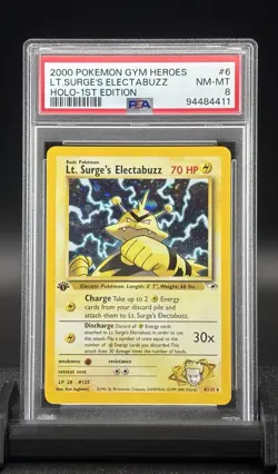 1st edition Lt. Surge's Electabuzz - 2000 Pokemon Gym Heroes Holo 6/132 PSA 8 - Image 1