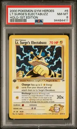 1st edition Lt. Surge's Electabuzz - 2000 Pokemon Gym Heroes Holo 6/132 PSA 8 - Image 3