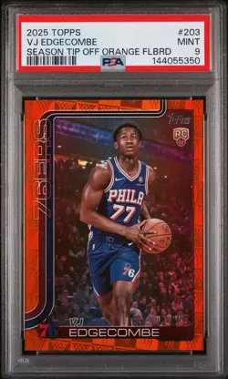 2025-26 Topps VJ Edgecombe #203 Orange Foil /25 PSA 9 Rookie Season Tip Off - Image 1