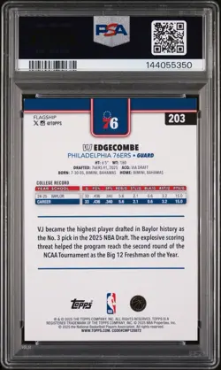 2025-26 Topps VJ Edgecombe #203 Orange Foil /25 PSA 9 Rookie Season Tip Off - Image 2