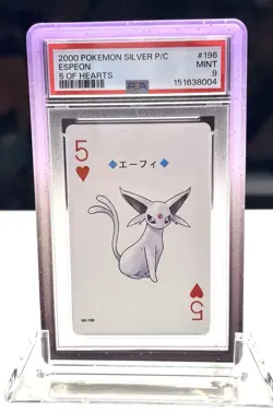 PSA 9 Espeon| 5 OF HEARTS Pokemon Silver Version Playing Card 2000| W/Guard! - Image 1