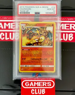 2019 POKEMON SUN & MOON TEAM UP #14 CHARIZARD PSA 10 - Image 1