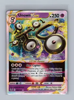 Unown VSTAR 066/195 Holo VSTAR Rare Silver Tempest Pokemon Damaged - Image 1
