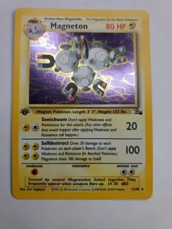 1st Edition Magneton Pokemon TCG Fossil Set Holo Rare Card 11/62 Vintage LP - Image 1