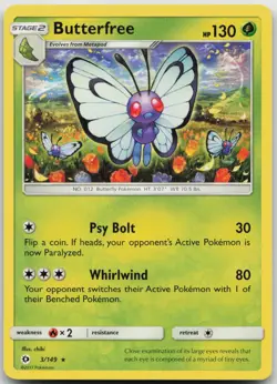 Pokemon Butterfree Rare 3/149 SM Base Set LP - Image 1