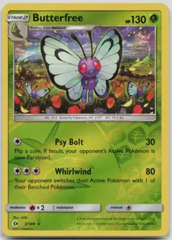 Pokemon Butterfree Rare Reverse Holo SM Base Set 3/149 LP - Image 1