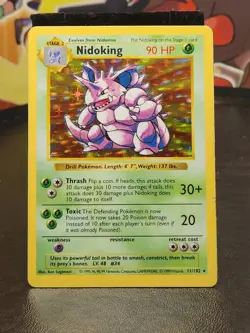 Nidoking 11/102 Rare Holo Shadowless MP Pokemon TCG Vintage WOTC Base Set 1999 - Image 1
