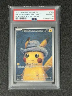2023 POKEMON SVP EN-SV BLACK STAR PROMO #085 PIKACHU WITH GREY FELT HAT PSA 8 - Image 1