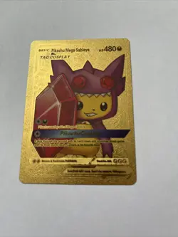 Pikachu Mega Sableye Tag Cosplay Gold Pokemon Card Great Condition - Image 1