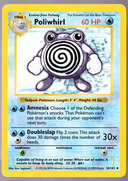 Poliwhirl Shadowless 38/102 Base Set Pokemon TCG Card 1999 LP - Image 1