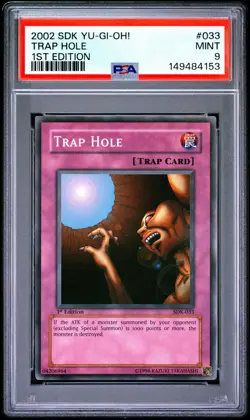 2002 YU-GI-OH! STARTER DECK: KAIBA 1ST EDITION #033 TRAP HOLE PSA 9 - Image 1