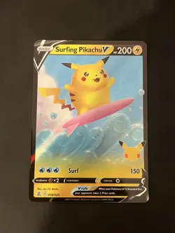 NM! Surfing Pikachu V (008/025) Celebrations 25th Anniversary Pokemon Card! - Image 1