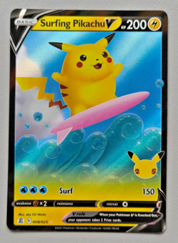 Surfing Pikachu V (008/025) Celebrations 25th Anniversary Pokemon Card - NM - Image 1