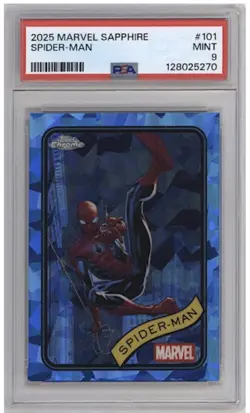 2025 Topps chrome Marvel spiderman sapphire psa 9 - Image 1