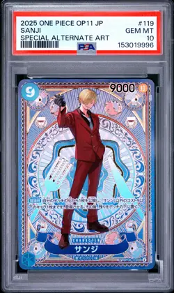 2025 ONE PIECE JAPANESE OP11-A FIST OF DIVINE SPEED #119 SANJI PSA 10 - Image 1