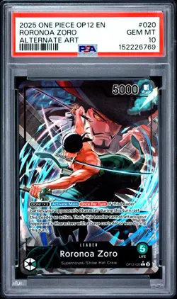 2025 One Piece OP12 EN Roronoa Zoro Alternate Art #020 PSA 10 GEM MINT - Image 1