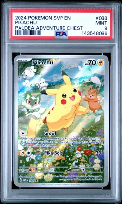 2024 POKEMON SVP EN-SV BLACK STAR PROMO PALDEA ADVENTURE CHEST PIKACHU PSA 9 - Image 1