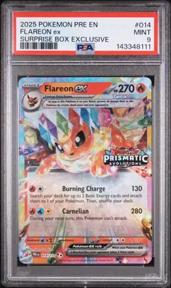 2025 POKEMON PRE EN-PRISMATIC EVOLUTIONS SURPRISE BOX EXCLUSIVE FLAREON EX PSA 9 - Image 1
